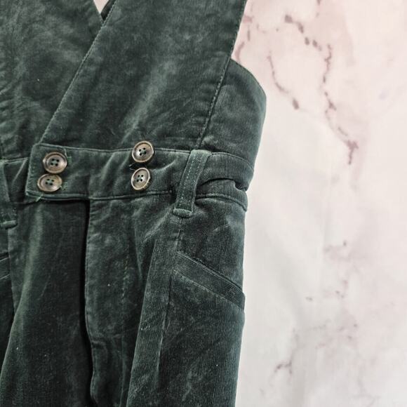Anthropologie Jumpsuit Womens 29 Green Corduoy Boot Bib Overalls Dark Forest - Picture 5 of 14